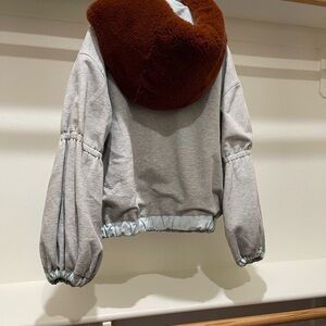 STAUD Gray Top with Brown Fur Detail